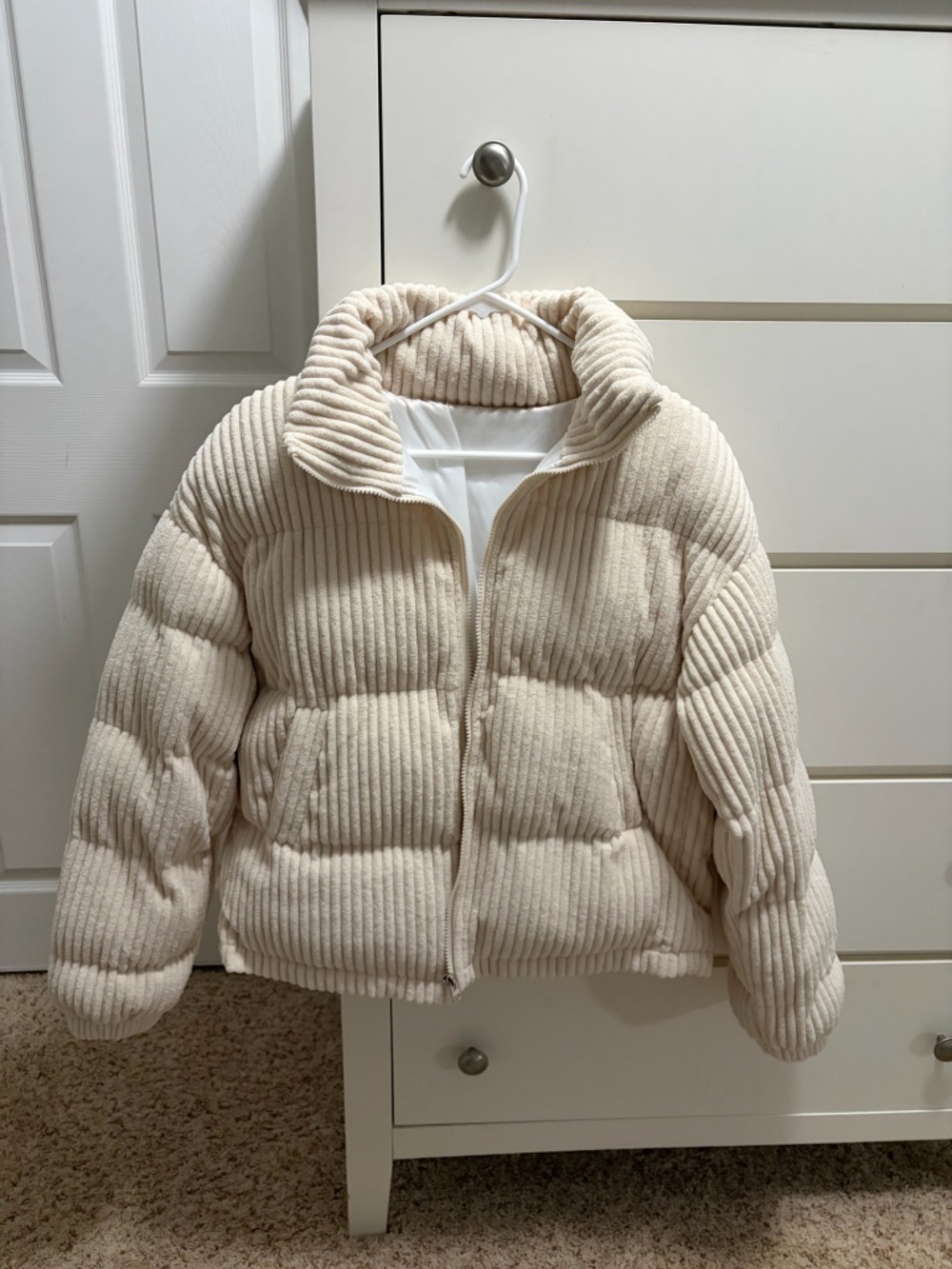 Small Tan Ribbed Puffer Jacket